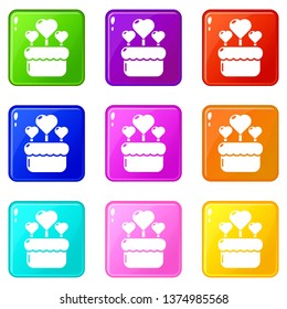 Wedding cake icons set 9 color collection isolated on white for any design