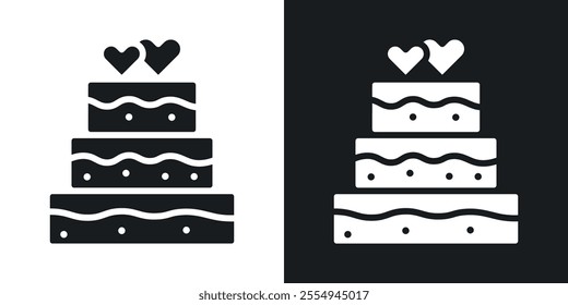 Wedding cake icons in solid black and white colors