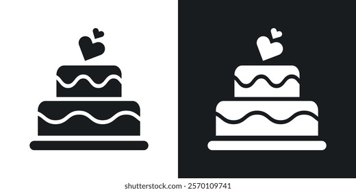 Wedding cake icons in solid black and white colors