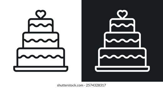 Wedding cake icons in thin black and white stroke liner style