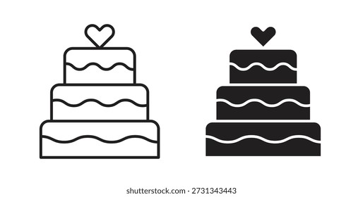 Wedding cake icons vector symbol with editable stroke and flat versions