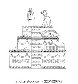 Wedding Cake Illustrating Divorce And Division Of Property.