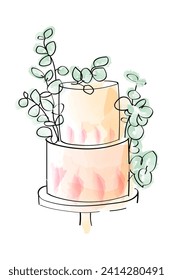 Wedding cake illustration. Doodle illustration of cake for business card, invitation, paster, menu.