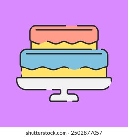 Wedding Cake Illustration Flat Design Isolated On Purple Background