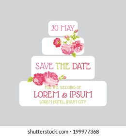 Wedding Cake Invitation - Save the Date - for design, scrapbook - in vector