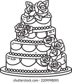 Wedding Cake Isolated Coloring Page for Kids