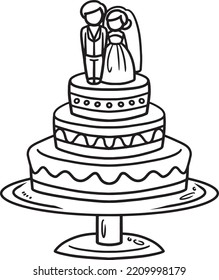 Wedding Cake Isolated Coloring Page for Kids