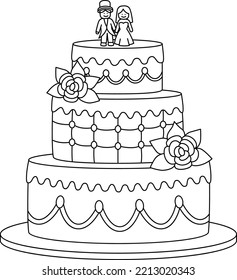 Wedding Cake Isolated Coloring Page for Kids