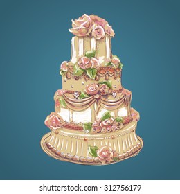 Wedding cake isolated on blue background | Hand-drawn vector illustration EPS 10