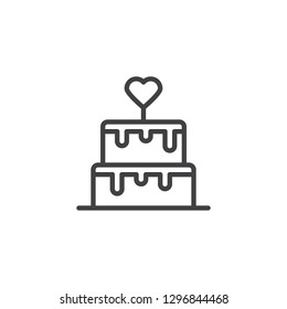 Wedding Cake line icon. linear style sign for mobile concept and web design. Valentine, Marriage, and Wedding dessert cake outline vector icon. Symbol, logo illustration. Pixel perfect vector graphics