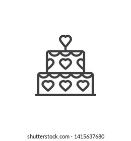 Wedding cake line icon. linear style sign for mobile concept and web design. Cake with hearts outline vector icon. Symbol, logo illustration. Vector graphics