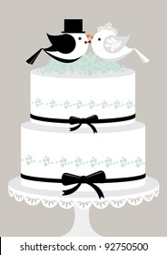 wedding cake with love birds vector/illustration