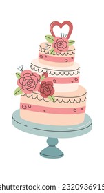 Wedding Cake On Plate Vector Illustration