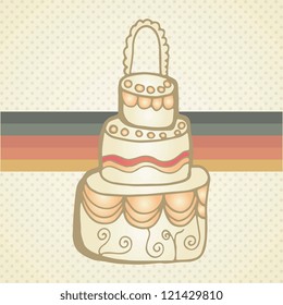 Wedding cake on retro background. Vector background