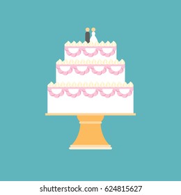 wedding cake on stand, flat design vector for invitation card or banner