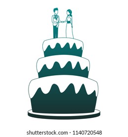Wedding cake on table in blue lines