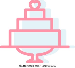 Wedding cake on three stories, illustration, vector on a white background.