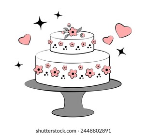 Wedding cake on white background.