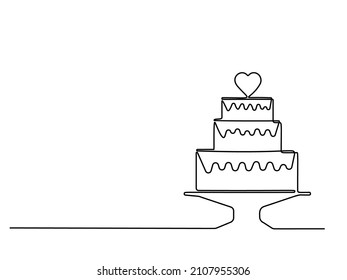 Hochzeitskuchen mit einer Linie, kontinuierliche Linienzeichnung von dreistufigen Kuchen.