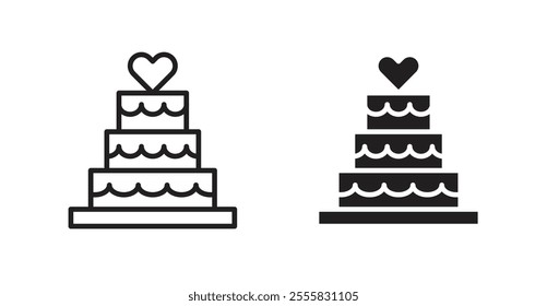 Wedding cake outlined and solid icon vector collection.