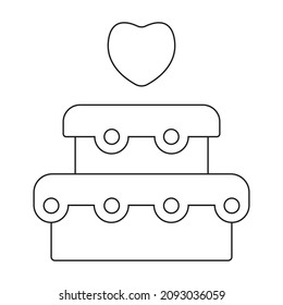 Wedding Cake pie heart love Vector. Black and white. White background. Line drawing.