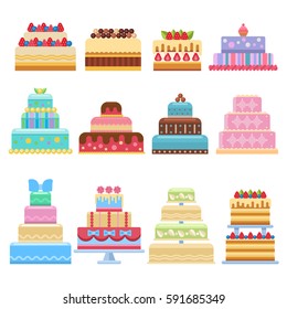 Wedding cake pie sweets dessert bakery flat simple style isolated on white vector illustration.