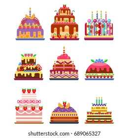 Wedding cake pie sweets dessert bakery flat simple style pastry homemade delicious vector illustration.