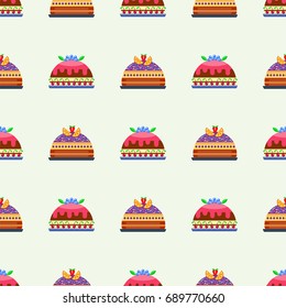 Wedding cake pie sweets dessert bakery flat seamless pattern pastry homemade delicious vector illustration.