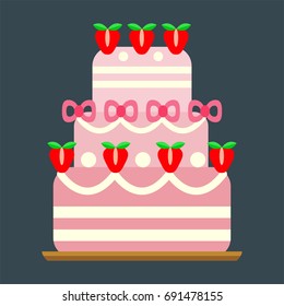 Wedding cake pie sweets dessert bakery flat simple style pastry homemade delicious vector illustration.