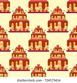 Wedding cake pie sweets dessert bakery flat seamless pattern pastry homemade delicious vector illustration.
