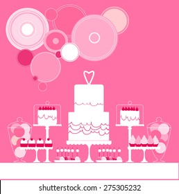 Wedding cake and pink sweet table