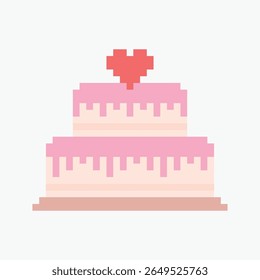 Ilustración vectorial de icono de arte de pixel de pastel de boda.