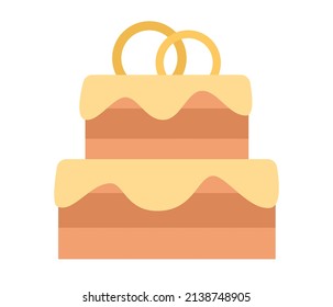 Torta de boda con icono de anillos de boda. Ilustración plana del vector