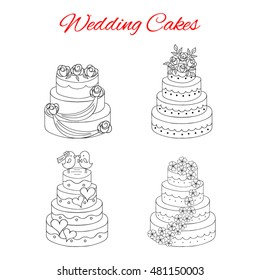 Wedding cake set isolated  hand drawn vector illustration.