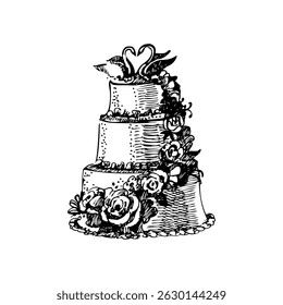 Wedding cake sketch. Hand drawn vector illustration