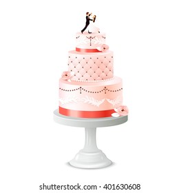 Wedding cake with statuette of newlywed and pedestal vector illustration