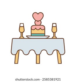 Wedding cake table decorated with candles and heart shapes
