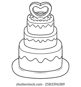 wedding cake top-down view illustration hand drawn outline vector