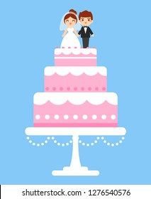 wedding cake. toppers bride and groom ,vector illustration.