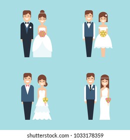 Wedding cake toppers funny smiling cartoon bride and groom vector