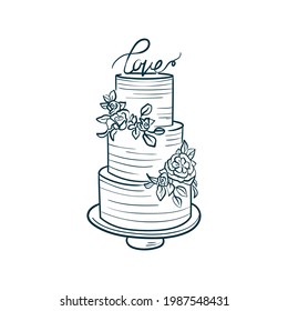 Wedding cake trending vector illustration. Linear art. Icon for wedding agencies, photographers, law shops, florists, pastry shops