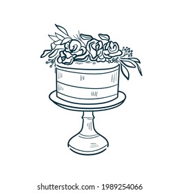 Wedding cake trending vector illustration. Linear art. Icon for wedding agencies, photographers, law shops, florists, pastry shops