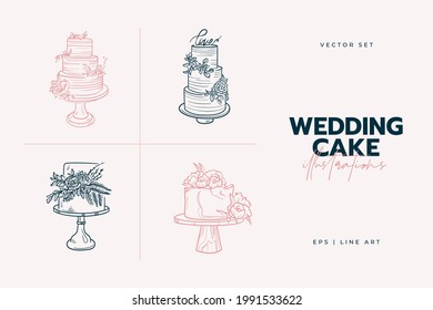 Ilustración vectorial de la tarta de bodas. Icono para agencias de bodas, fotógrafos, facultades de derecho, floristas, pastelerías