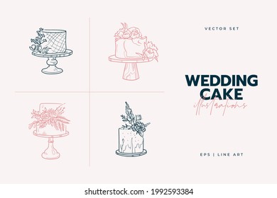 Wedding cake trending vector illustration. Linear art. Icon for wedding agencies, photographers, law shops, florists, pastry shops