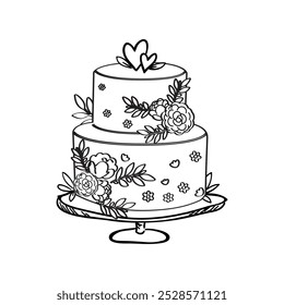 Wedding cake trending vector illustration. Linear art. Icon for wedding agencies, photographers, law shops, florists, pastry shops