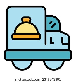 Wedding cake truck icon outline vector. Event service. Manager party color flat