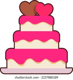 Wedding Cake Two heart on the top Icon Elements Flat Sticker Black Style