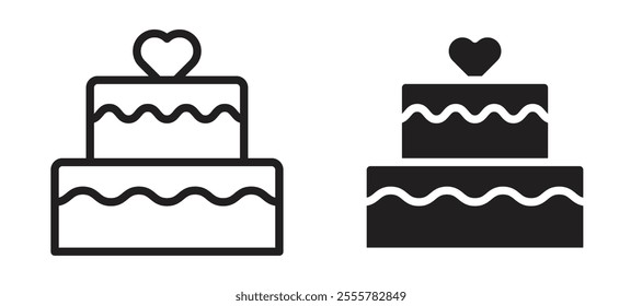 Wedding cake vector icon set in black color.