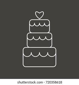 Wedding cake vector icon. Thinline cake on grey background.