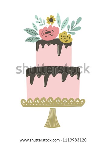 Wedding Cake Vector Illustration Chocolate Frosting Stock Vector